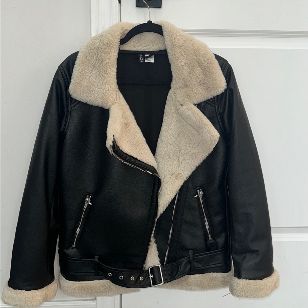 H&M Black and Cream Faux Shearling Jacket